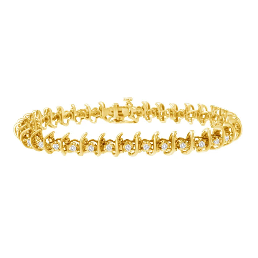 14K Yellow Gold Plated .925 Sterling Silver 1.0 Cttw Diamond Infinity Loop and Swirl Link Bracelet