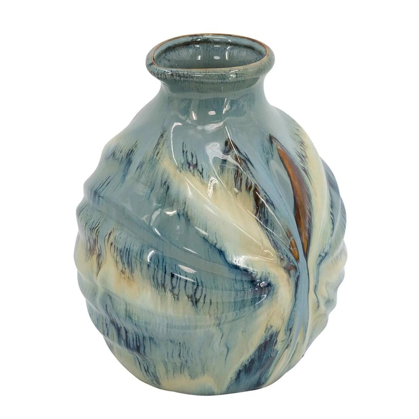 11 - Inch Blue Beige and Brown Abstract Round Ceramic Table Vase - Nobiliving
