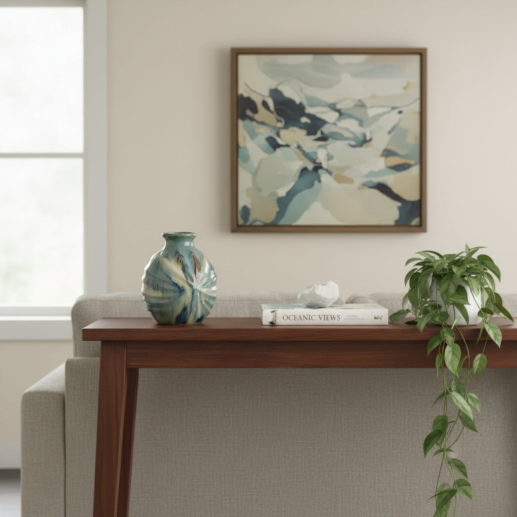 11 - Inch Blue Beige and Brown Abstract Round Ceramic Table Vase - Nobiliving