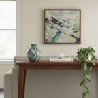 11-Inch Blue Beige and Brown Abstract Round Ceramic Table Vase