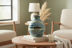 11-Inch Blue Beige and Brown Abstract Round Ceramic Table Vase