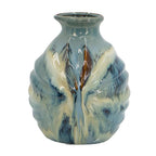 11 - Inch Blue Beige and Brown Abstract Round Ceramic Table Vase - Nobiliving