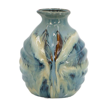 11 - Inch Blue Beige and Brown Abstract Round Ceramic Table Vase - Nobiliving