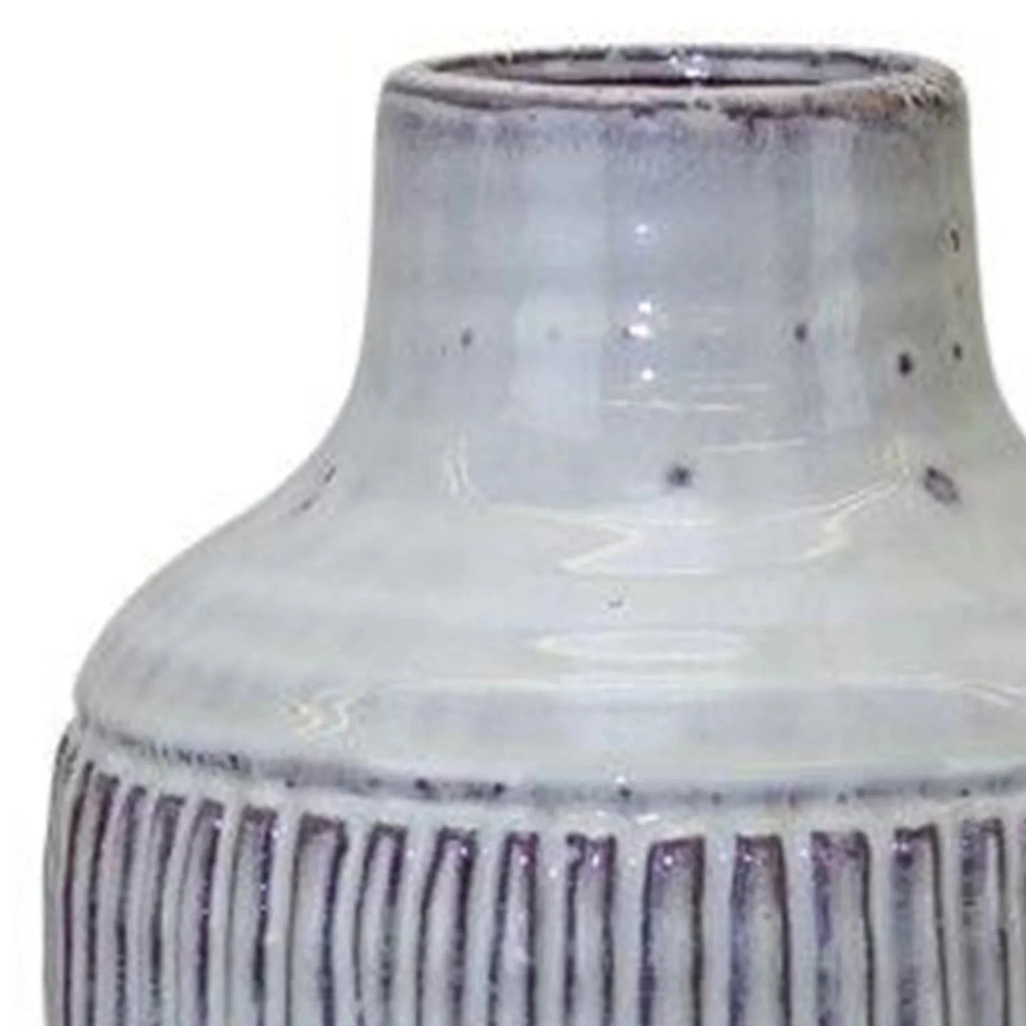 12" White and Brown Ribbed Cylinder Terracotta Table Vase