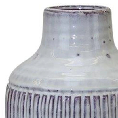 12" White and Brown Ribbed Cylinder Terracotta Table Vase