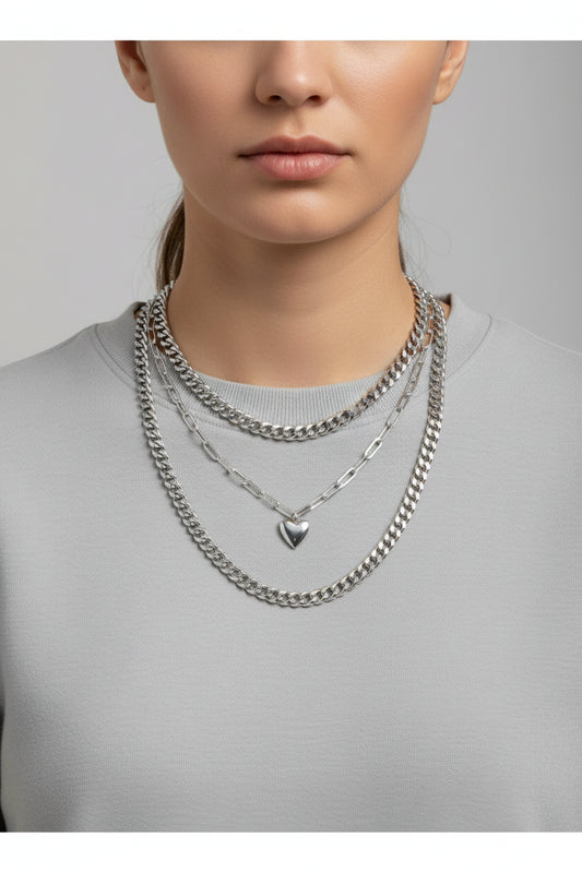 3‑Layer Kingston Necklace – Cuban & Elongated Chains