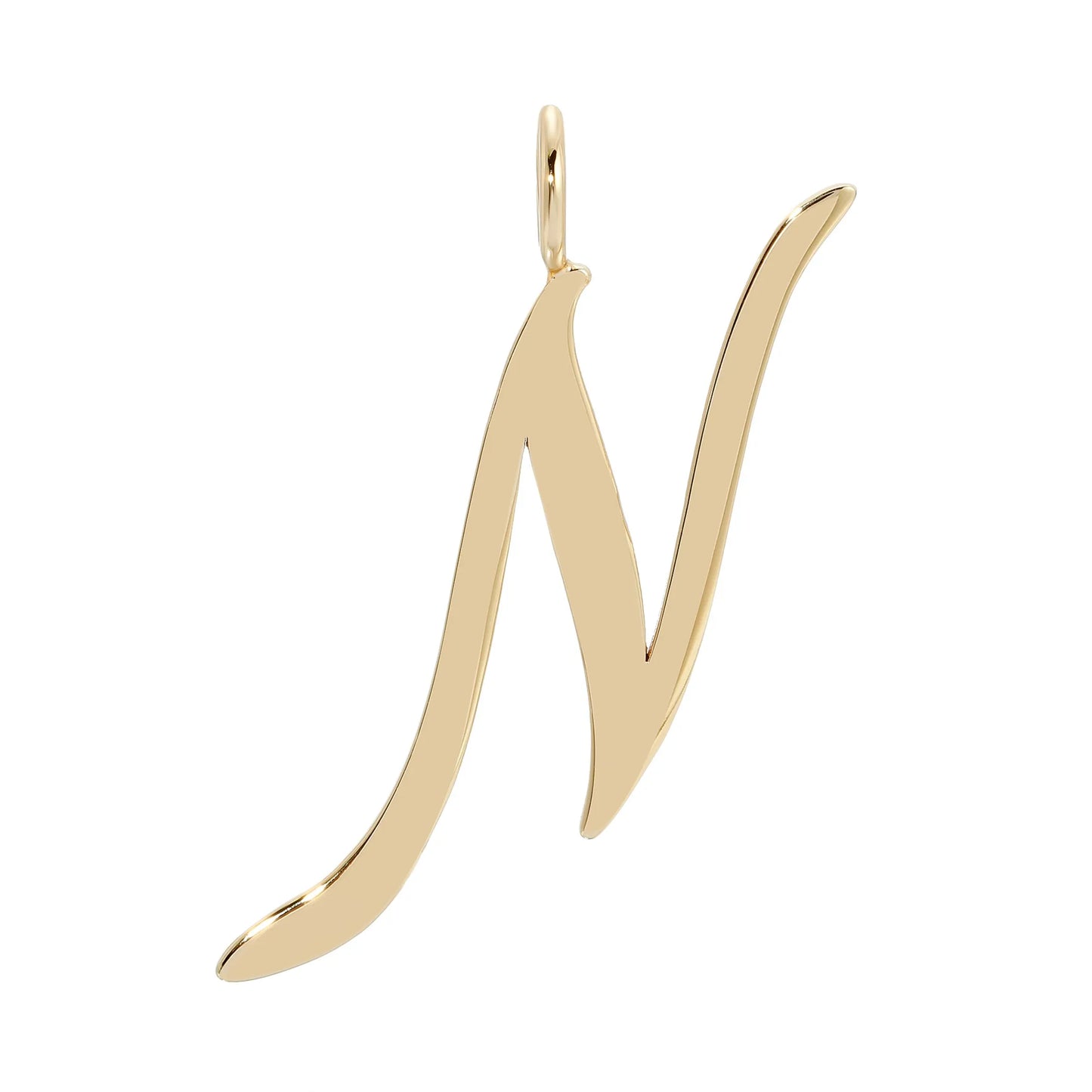 Large Letter Pendants - Handmade gold letter 'N' pendant in brass with 10k gold plating