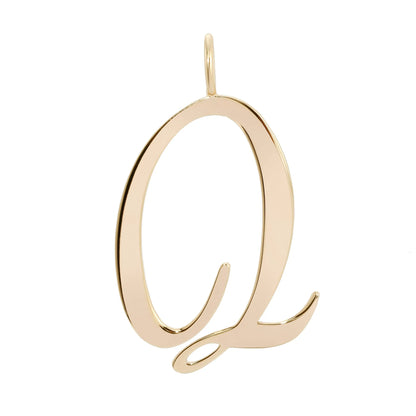 Large Letter Pendants - Handmade gold letter 'Q' pendant in brass with 10k gold plating