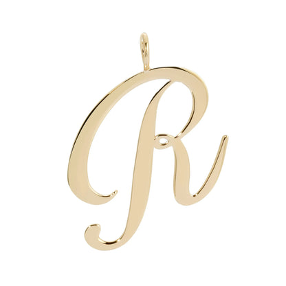Large Letter Pendants - Handmade gold letter 'R' pendant in brass with 10k gold plating