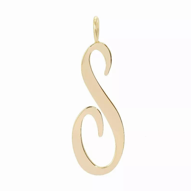 Large Letter Pendants - Handmade gold letter 'S' pendant in brass with 10k gold plating