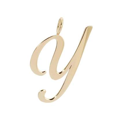 Large Letter Pendants - Handmade gold letter 'Y' pendant in brass with 10k gold plating, stylish accessory for personalized jewelry.