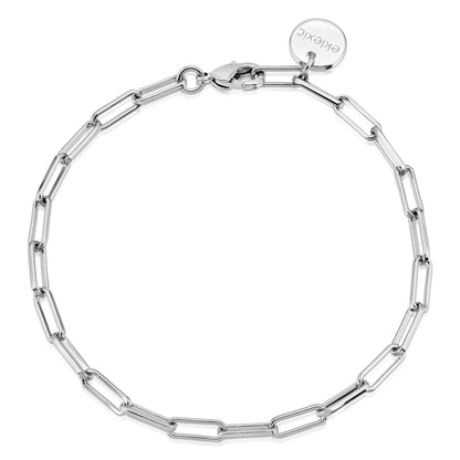 Silver Elongated Link Chain Anklet showcasing brass paper clip design with a smooth finish, handmade in the USA.