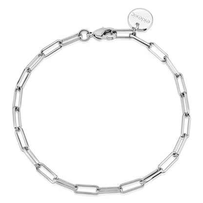 Silver Elongated Link Chain Anklet featuring brass paper clip links and a protective tarnish-resistant coating.