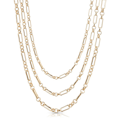 Triple Small Multi Link Chain Necklace in gold