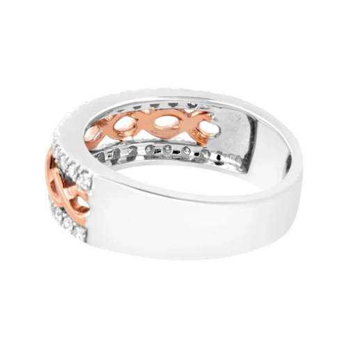 10K White and Rose Gold 1/3 Cttw Diamond Split Shank and Infinity Ribbon Band Ring