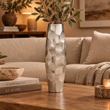 Facetado Barrel Silver Vase