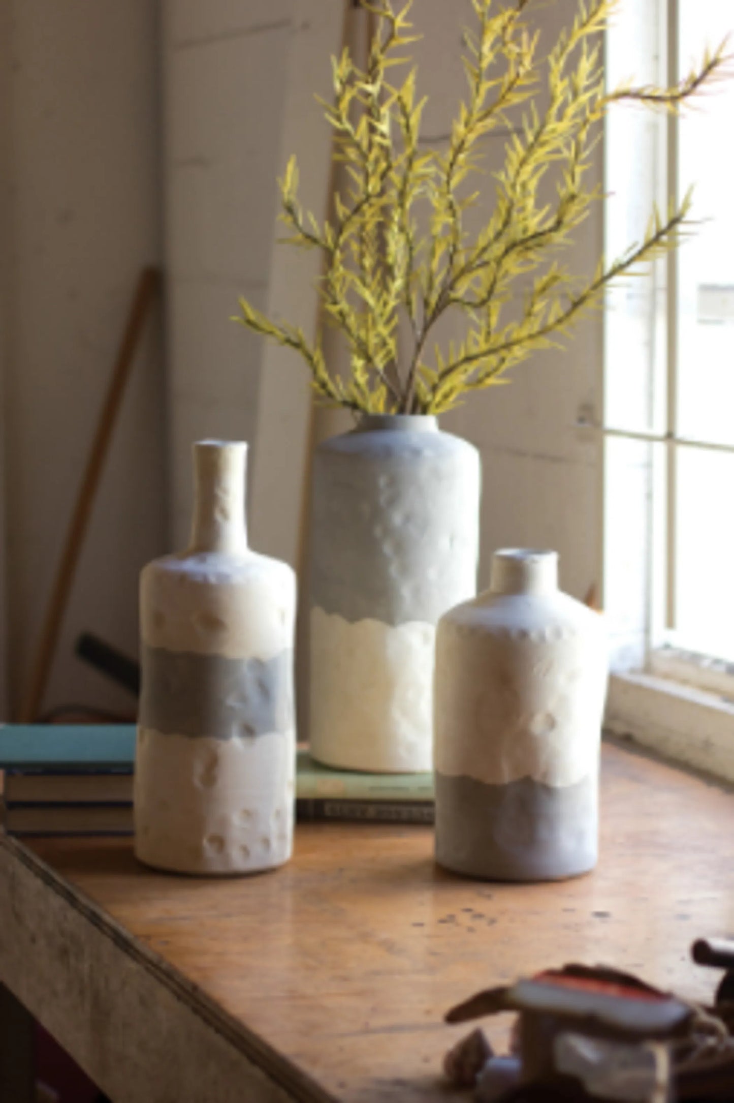 Ceramic Bottle Vases - Matte Grey and White - Set of 3