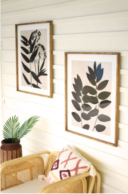 Black Leaf Prints Under Glass - Framed Set of 2