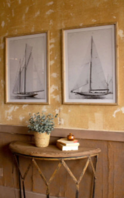 Sailboat Prints Under Glass - Set of 2, framed