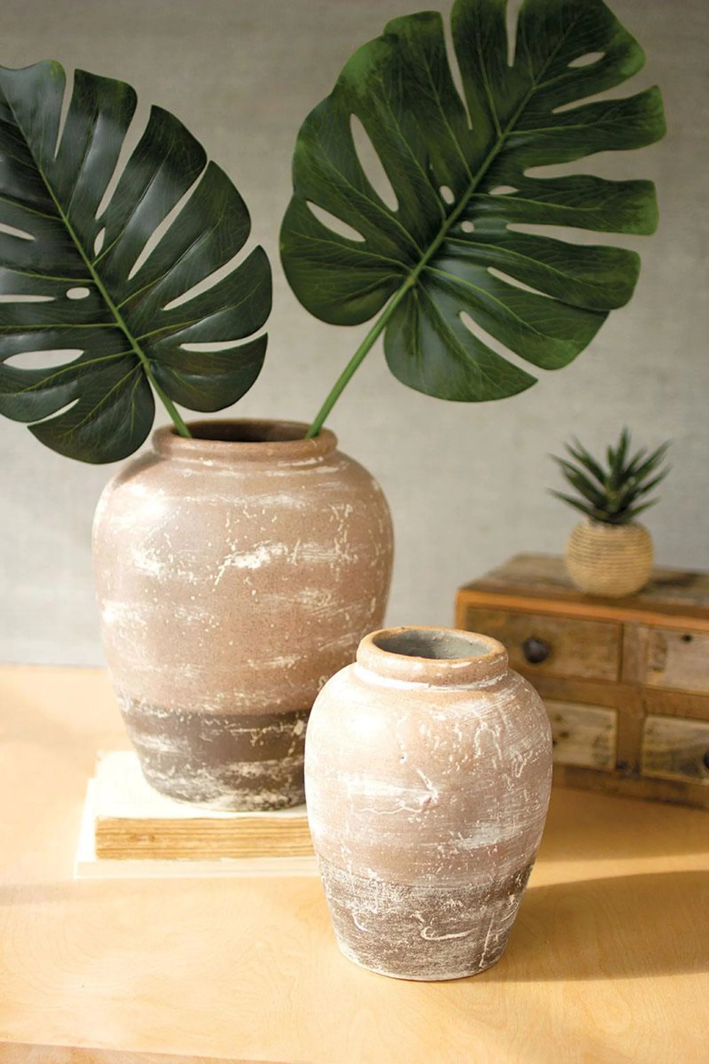 Ceramic Two Toned Urns - Set of 2