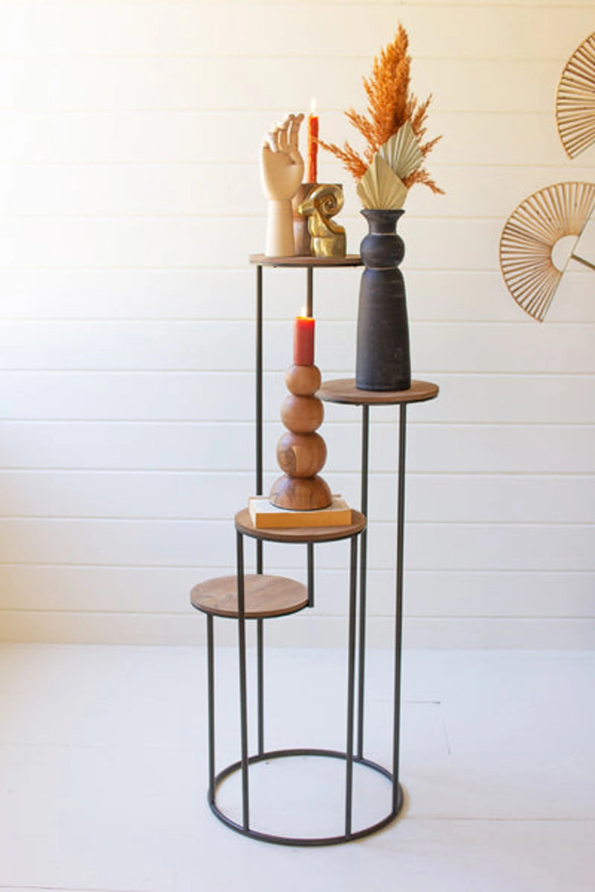 Four-Tiered Wood and Metal Round Display