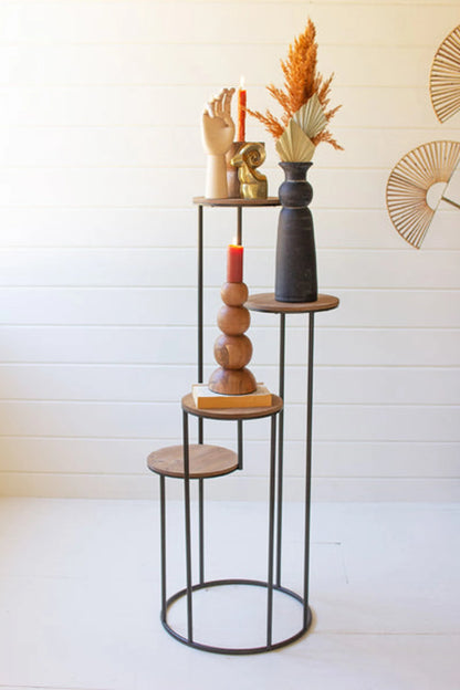 Four-Tiered Wood and Metal Round Display