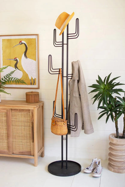 Black Iron Cactus Coat Tower - Six-armed Rack