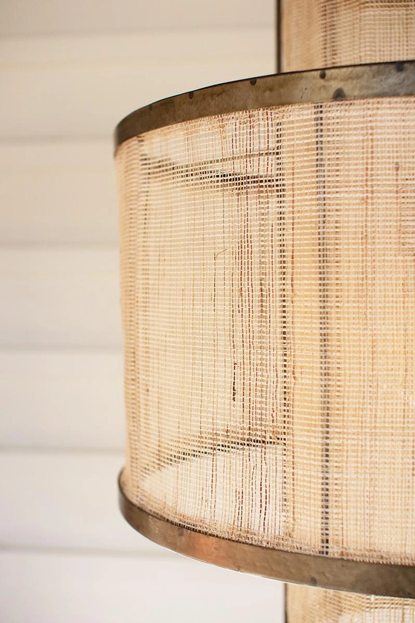 Woven Fiber and Metal Pendant Light - Round Double Layered