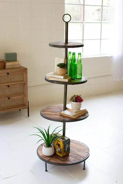 Four-Tiered Recycled Wood and Metal Display Tower