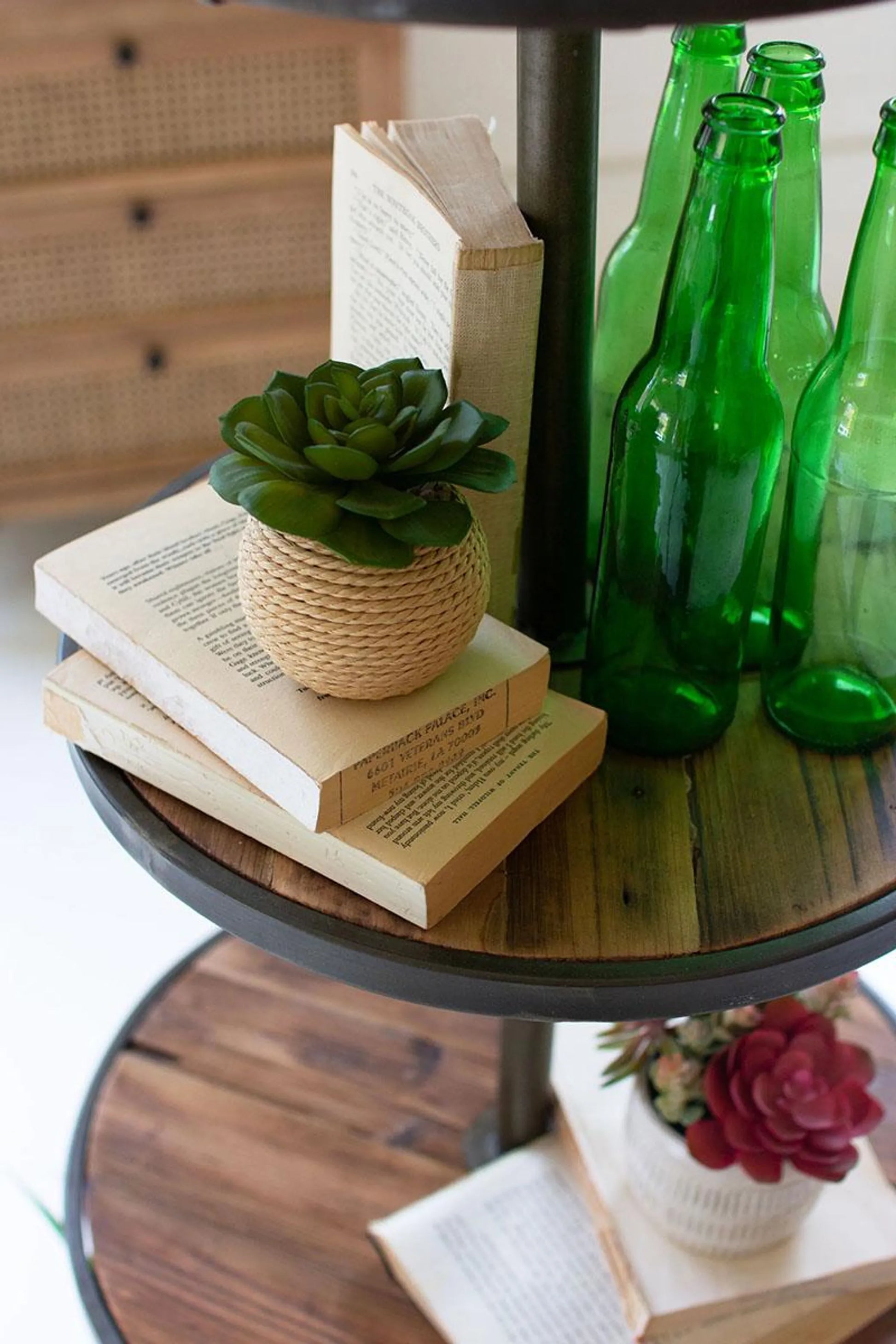 Four-Tiered Recycled Wood and Metal Display Tower