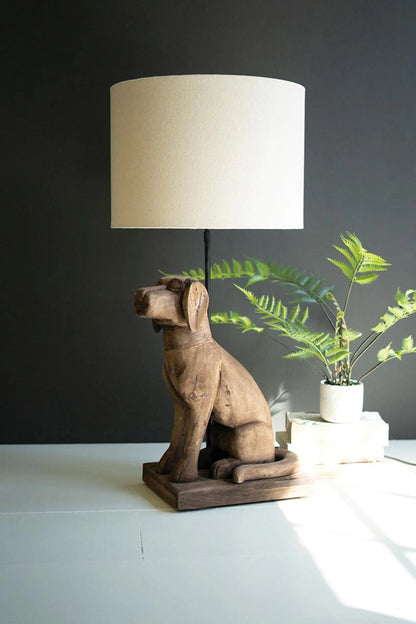 Wooden Dog Table Lamp Base - Eco-friendly Decor