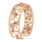 14K Rose Gold 5/8 Cttw Diamond with Pink Tourmaline Open Cuff Bangle