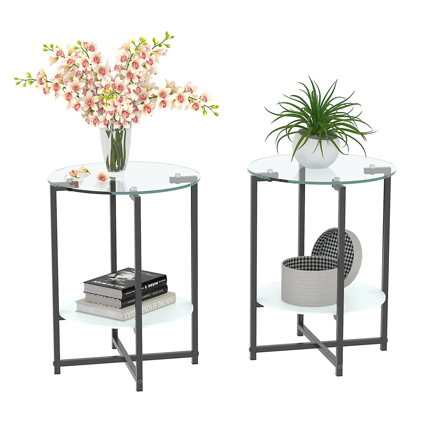 Clear Tempered Glass Side Table - 2-Piece Set