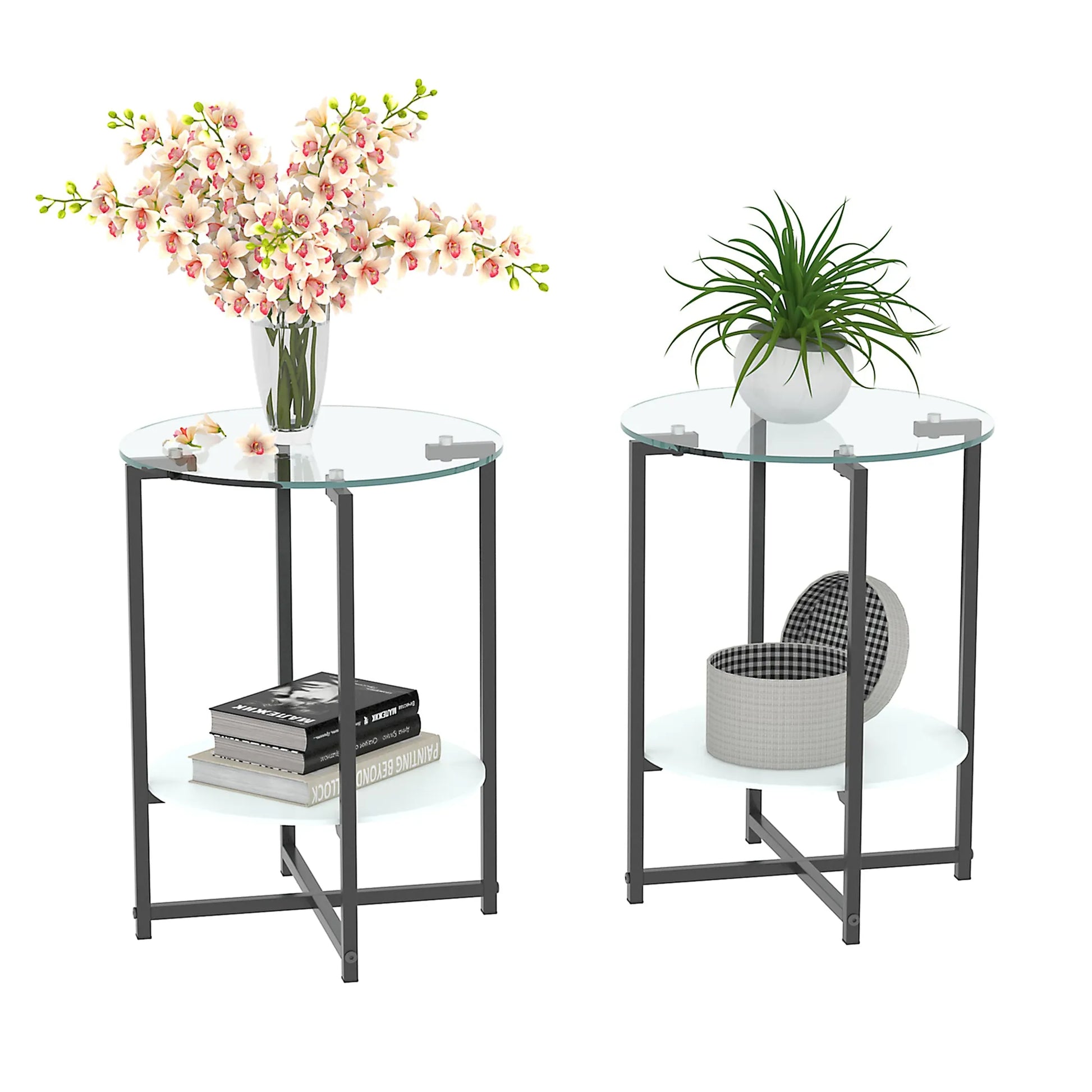 Clear Tempered Glass Side Table - 2-Piece Set