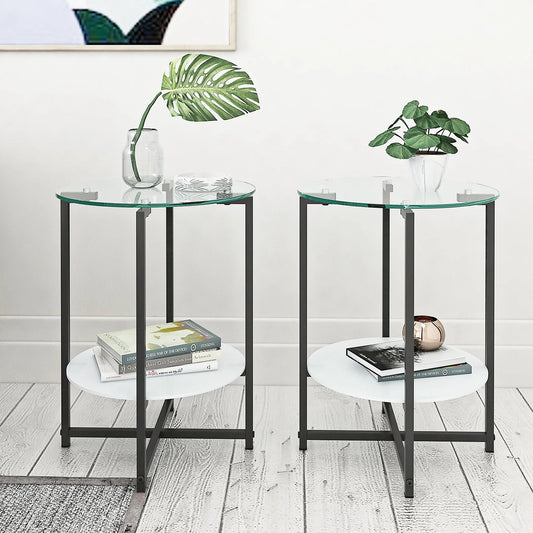 Clear Tempered Glass Side Table - 2-Piece Set