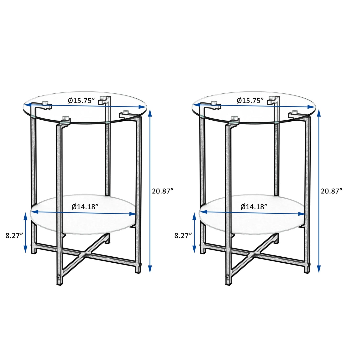 Clear Tempered Glass Side Table - 2-Piece Set