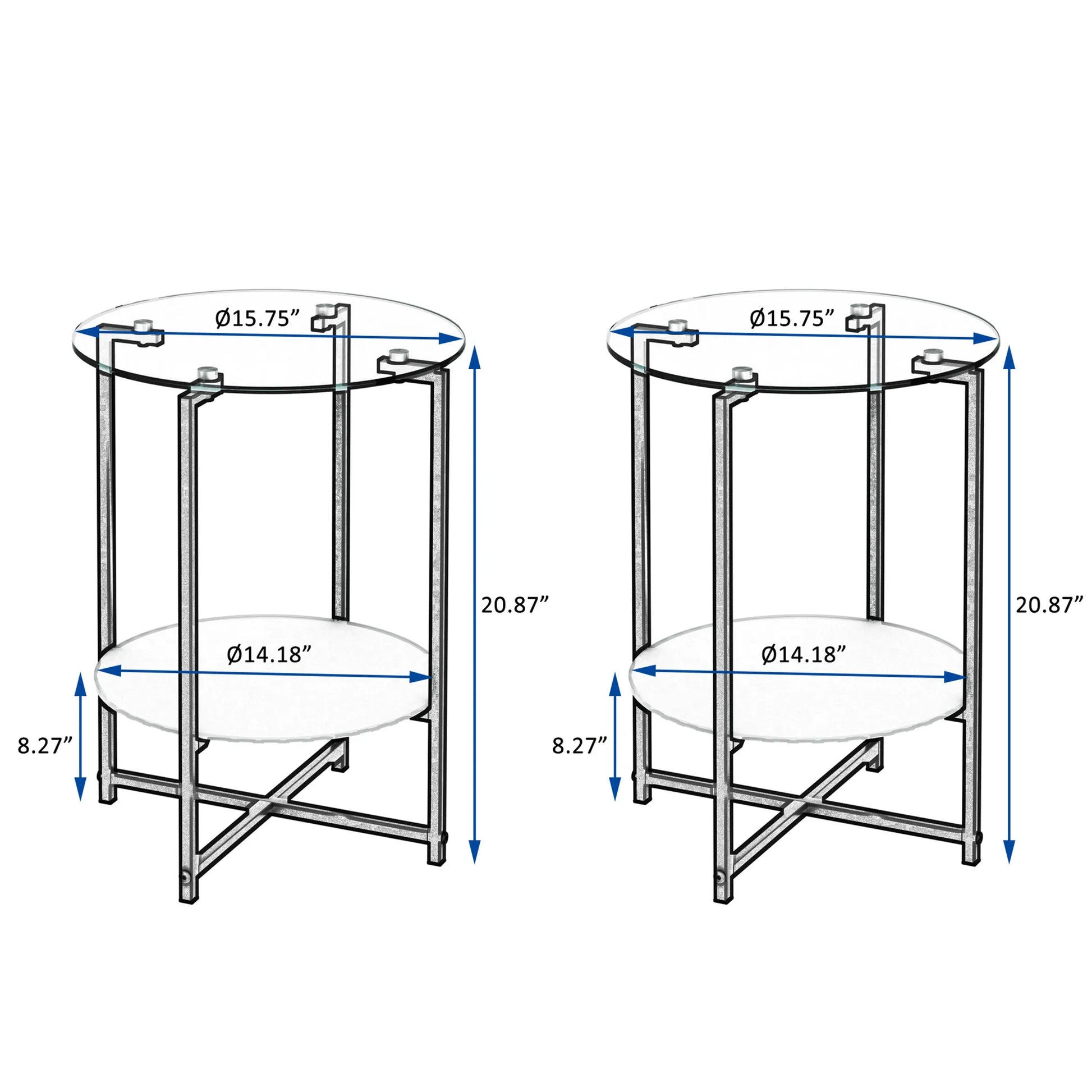 Clear Tempered Glass Side Table - 2-Piece Set