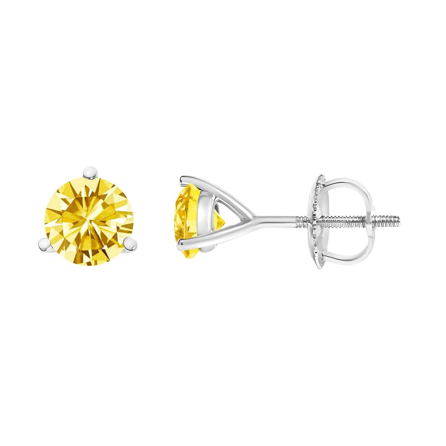 14K Gold 3 - Prong Martini Set Yellow Lab Grown Diamond Solitaire Stud Earrings - Nobiliving