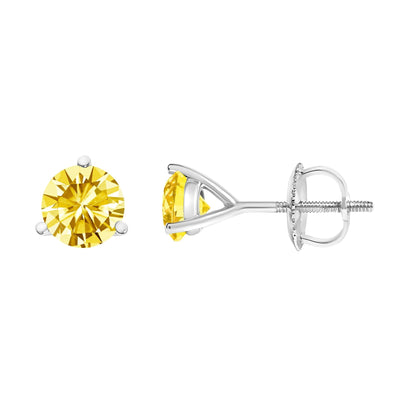 14K Gold 3 - Prong Martini Set Yellow Lab Grown Diamond Solitaire Stud Earrings - Nobiliving