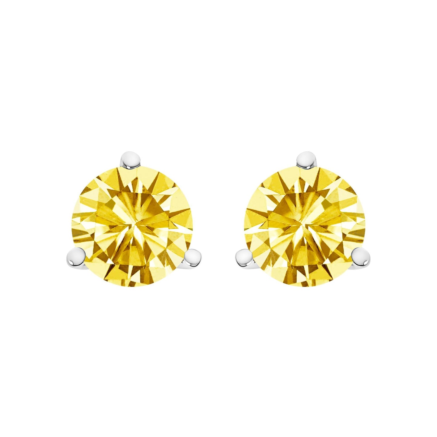 14K Gold 3 - Prong Martini Set Yellow Lab Grown Diamond Solitaire Stud Earrings - Nobiliving