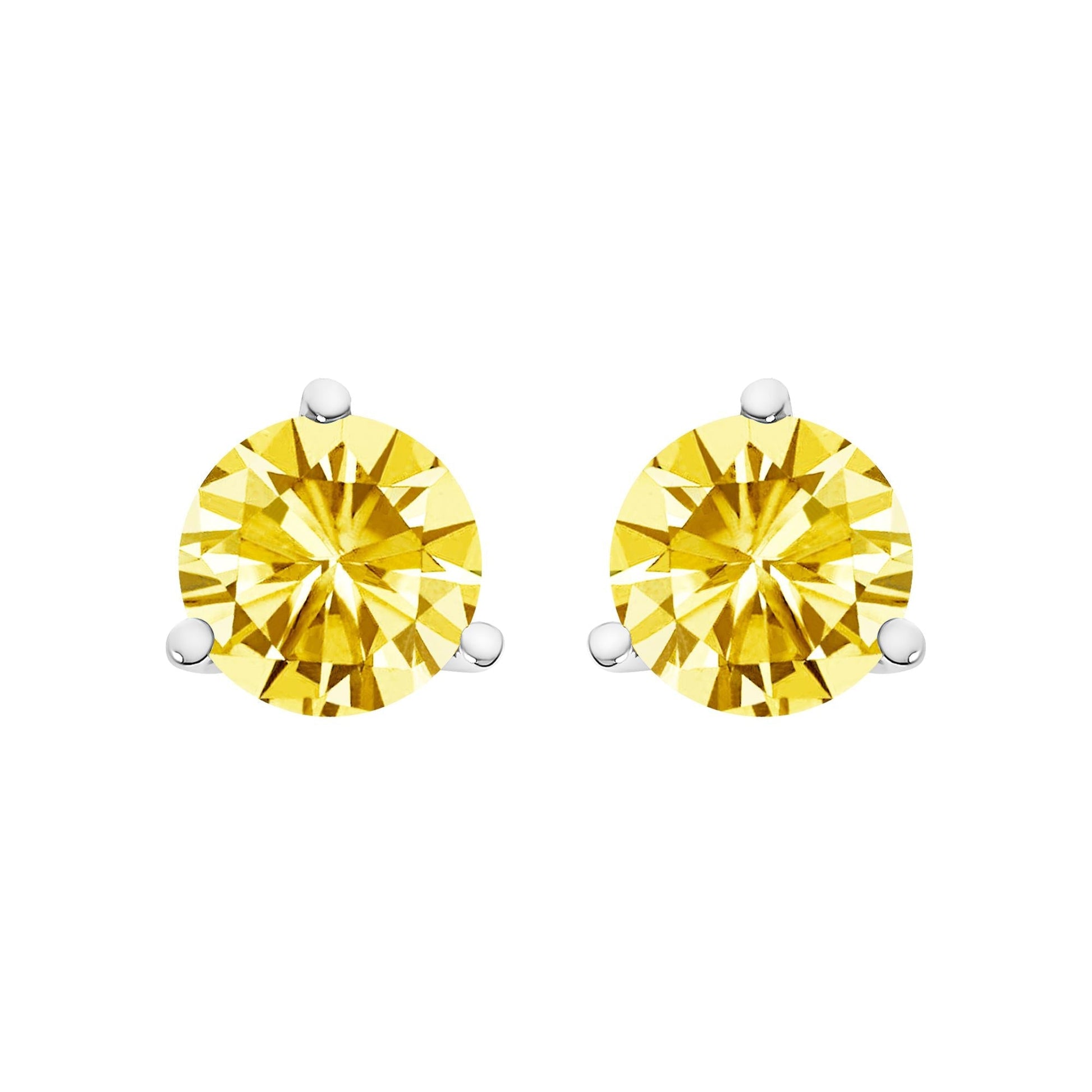 14K Gold 3 - Prong Martini Set Yellow Lab Grown Diamond Solitaire Stud Earrings - Nobiliving
