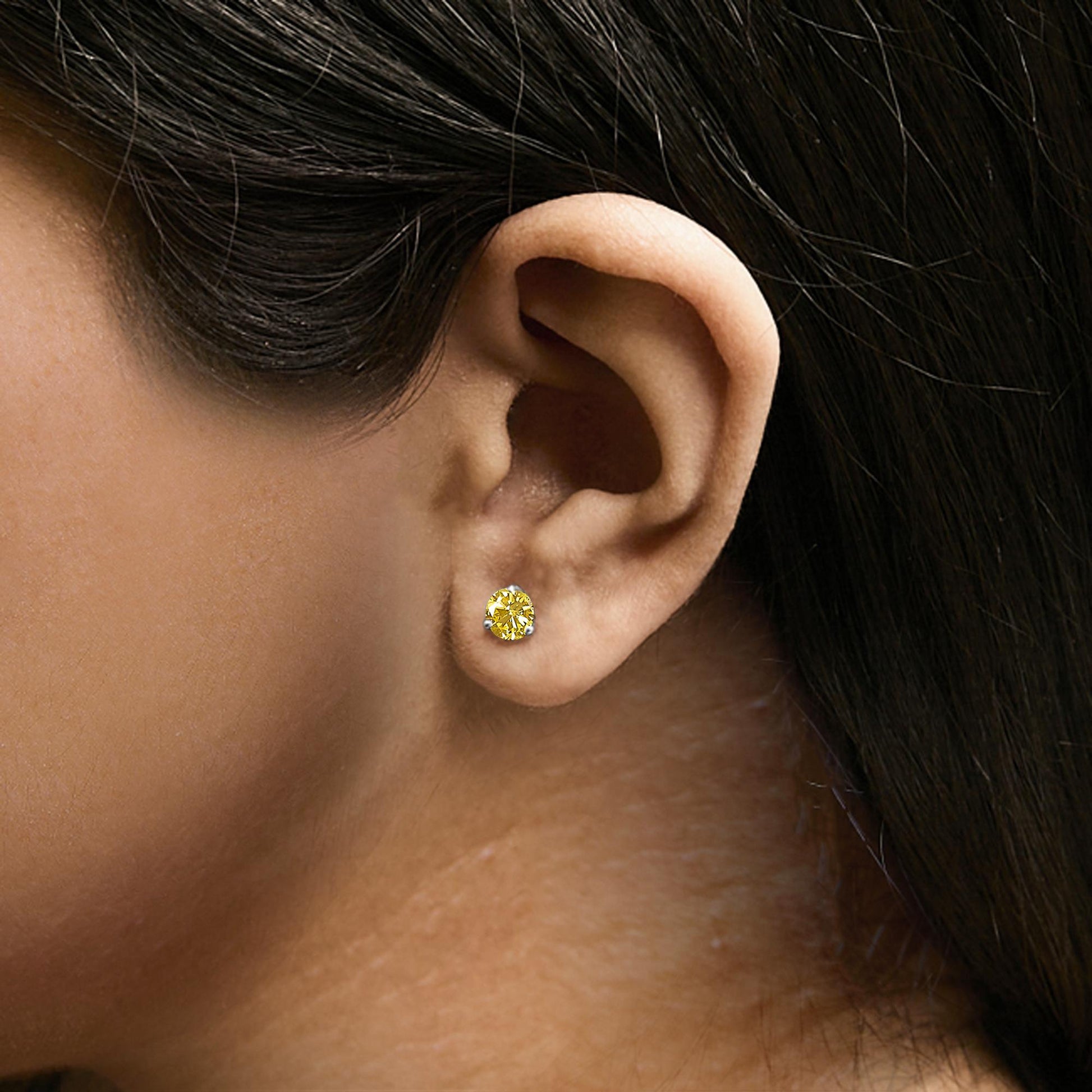 14K Gold 3 - Prong Martini Set Yellow Lab Grown Diamond Solitaire Stud Earrings - Nobiliving