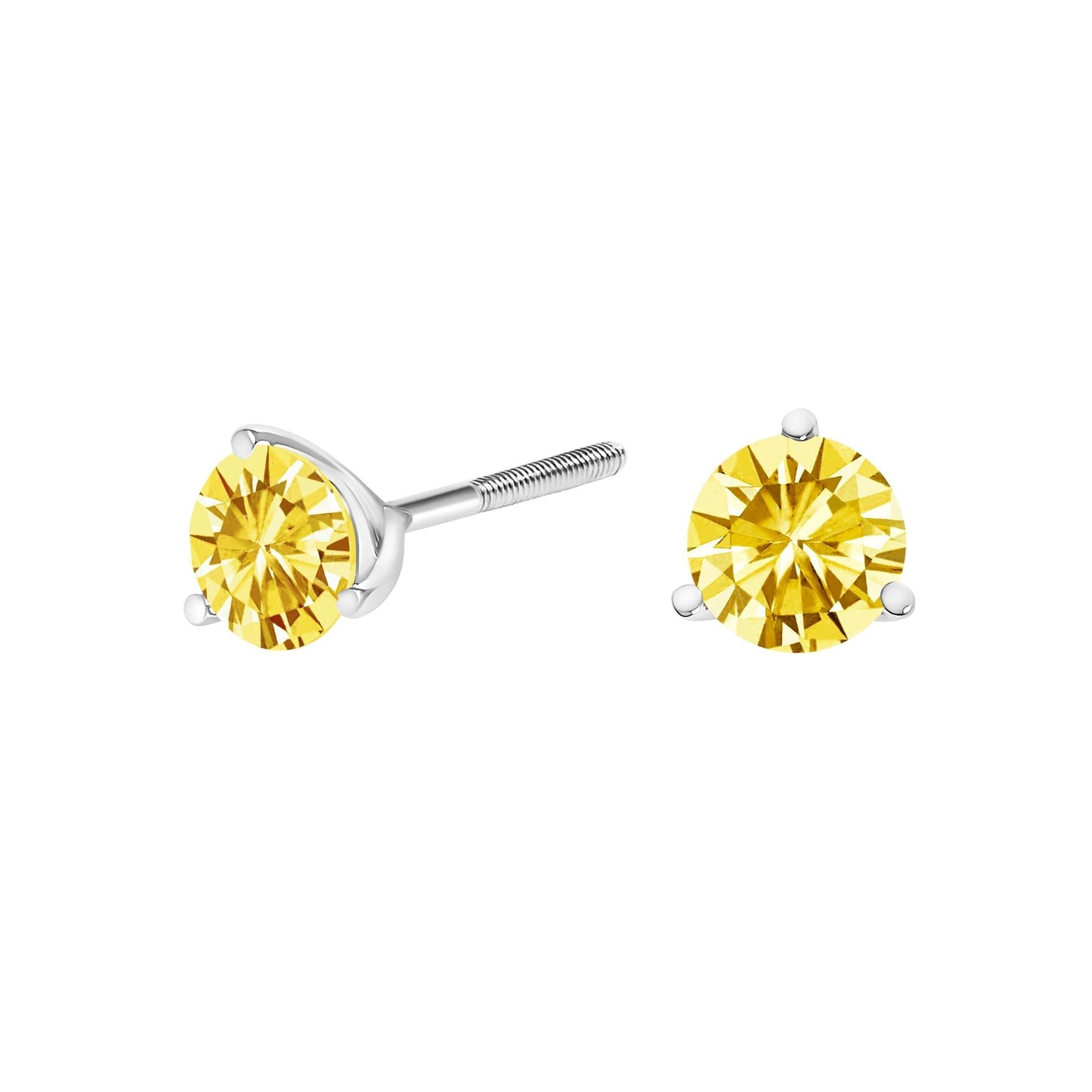 14K Gold 3 - Prong Martini Set Yellow Lab Grown Diamond Solitaire Stud Earrings - Nobiliving