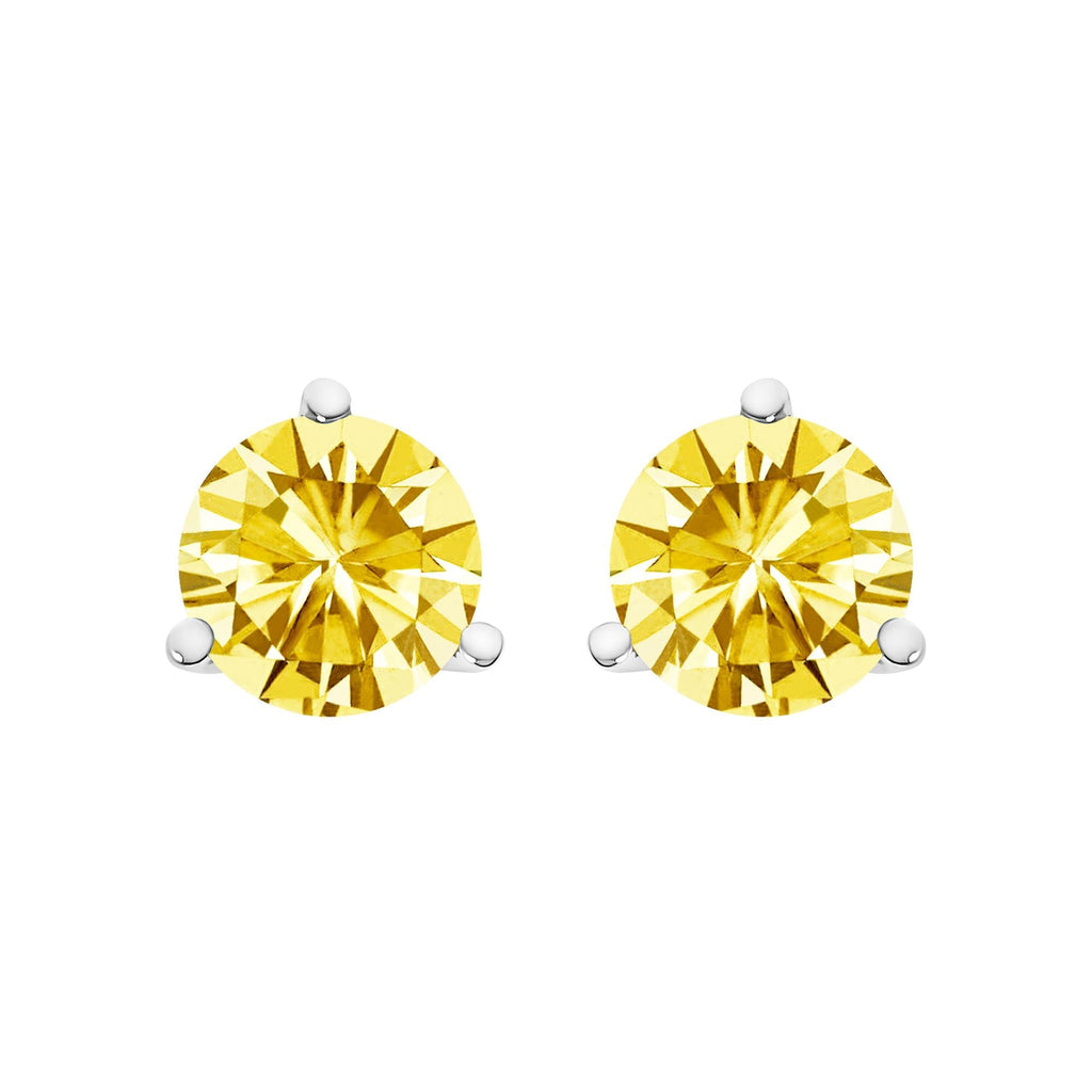14K Gold 3 - Prong Martini Set Yellow Lab Grown Diamond Solitaire Stud Earrings - Nobiliving