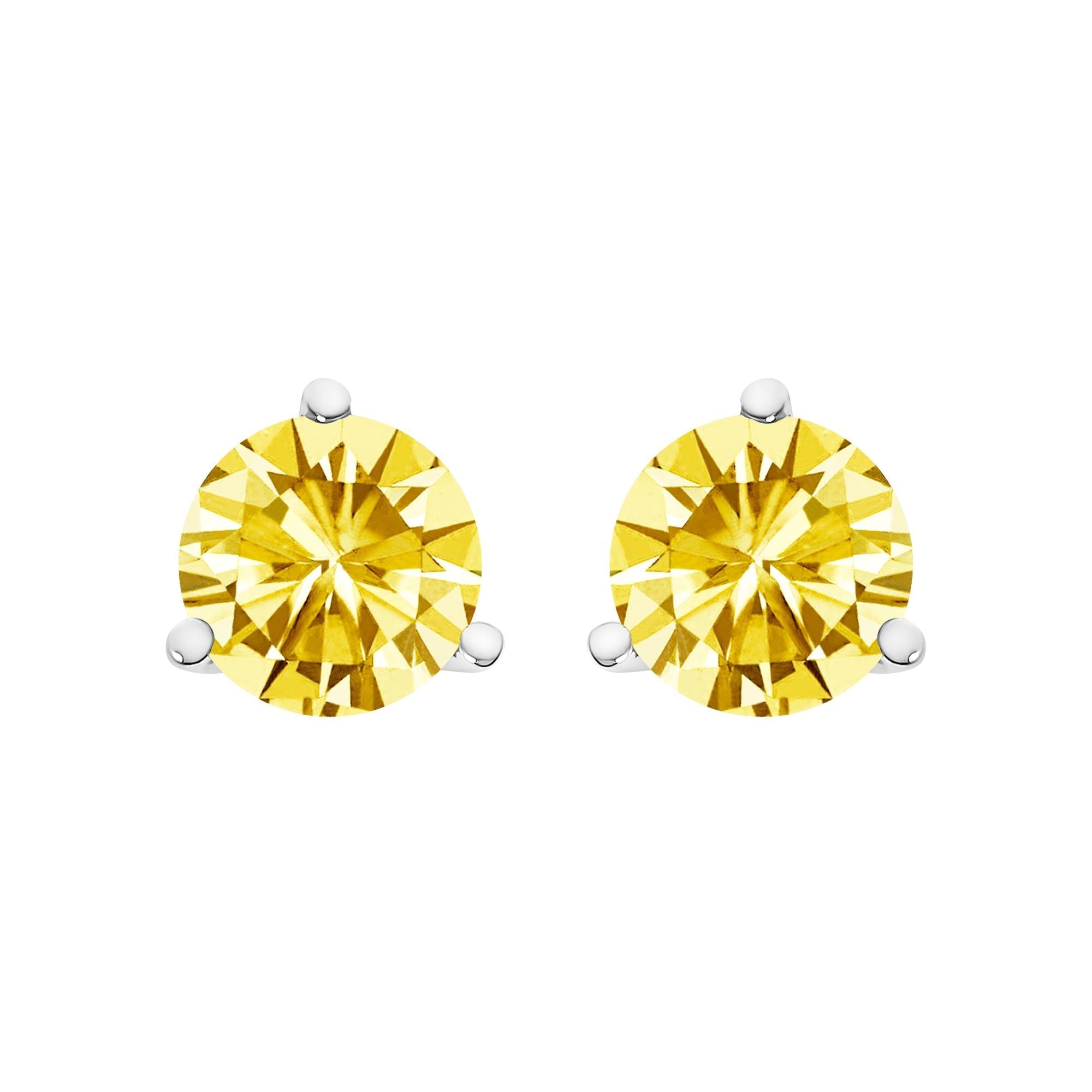 14K Gold 3 - Prong Martini Set Yellow Lab Grown Diamond Solitaire Stud Earrings - Nobiliving