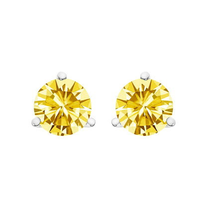 14K Gold 3 - Prong Martini Set Yellow Lab Grown Diamond Solitaire Stud Earrings - Nobiliving