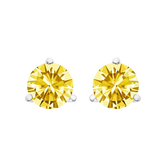 14K Gold 3 - Prong Martini Set Yellow Lab Grown Diamond Solitaire Stud Earrings - Nobiliving