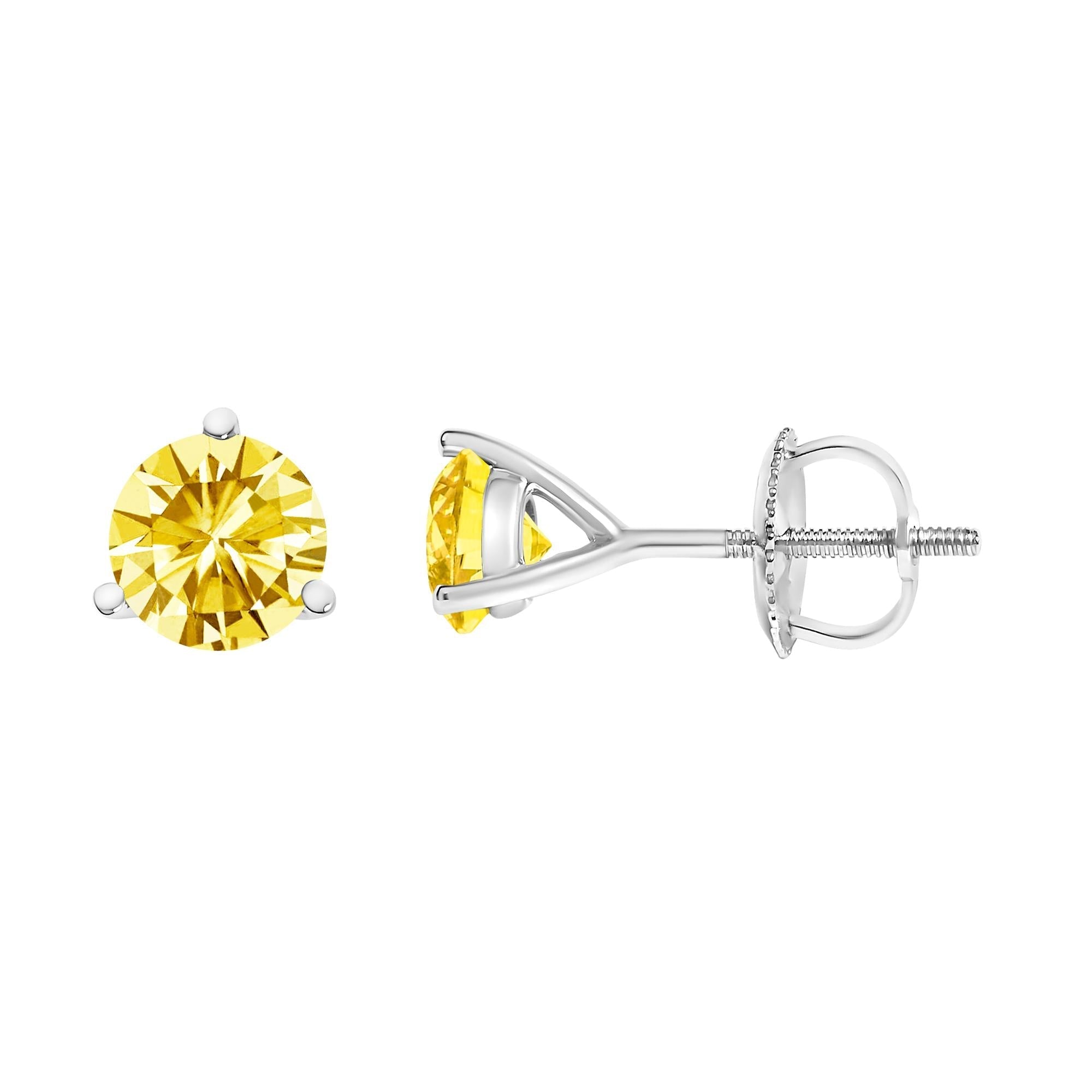 14K Gold 3 - Prong Martini Set Yellow Lab Grown Diamond Solitaire Stud Earrings - Nobiliving