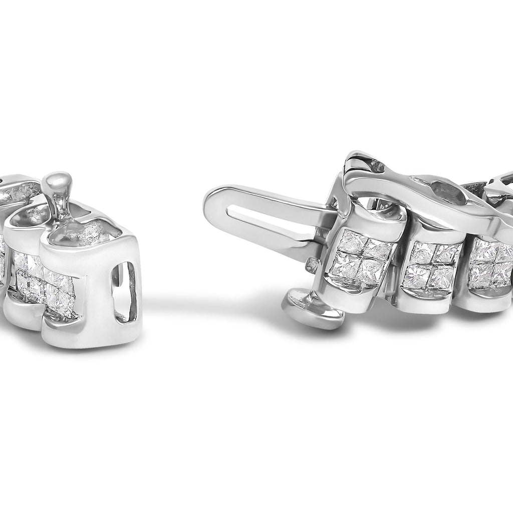 14K Gold 3.0 Cttw Princess Cut Quad Invisible Set Tennis Bracelet (H - I Color, SI1 - SI2 Clarity) - 7” - Nobiliving