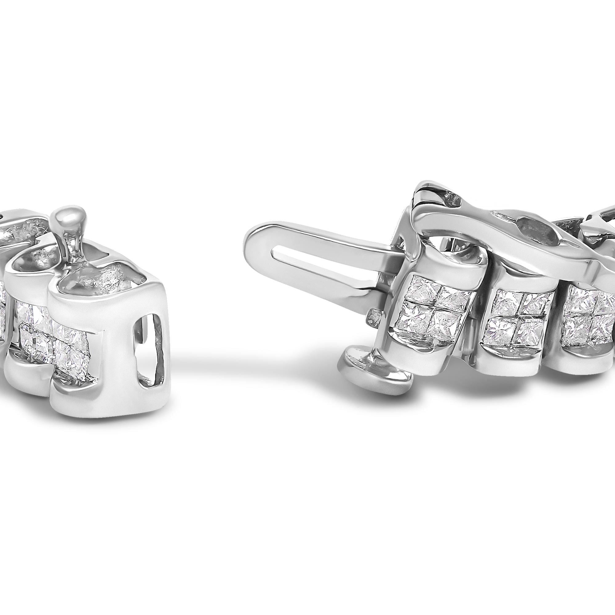 14K Gold 3.0 Cttw Princess Cut Quad Invisible Set Tennis Bracelet (H - I Color, SI1 - SI2 Clarity) - 7” - Nobiliving